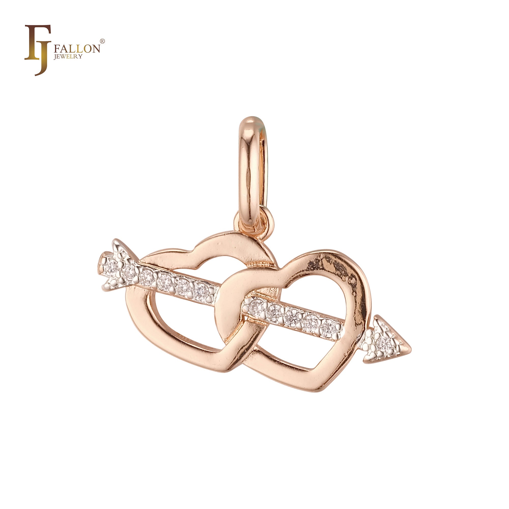 🔥 Arrow crossing double hearts pendant plated in 14K Gold