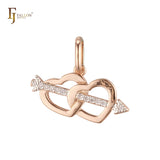 🔥 Arrow crossing double hearts pendant plated in 14K Gold