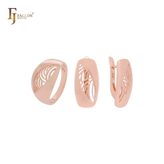 Oval wide Marquise Filigree Rose Gold Jewelry Set with Rings