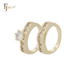 Cluster White CZs 14K Gold Wedding Set Rings