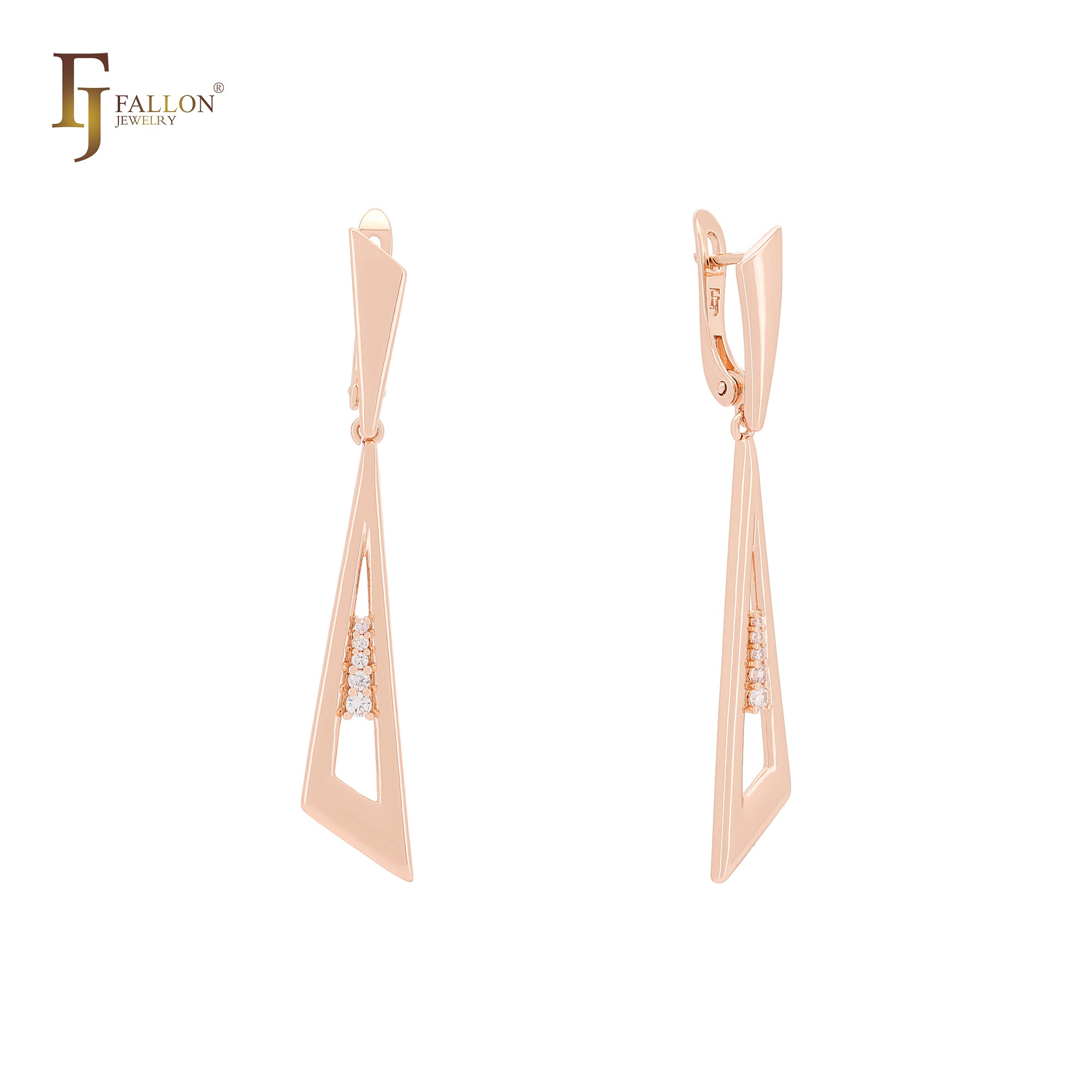 Triangular Drop Geometric Rose Gold Russian Lock Earrings