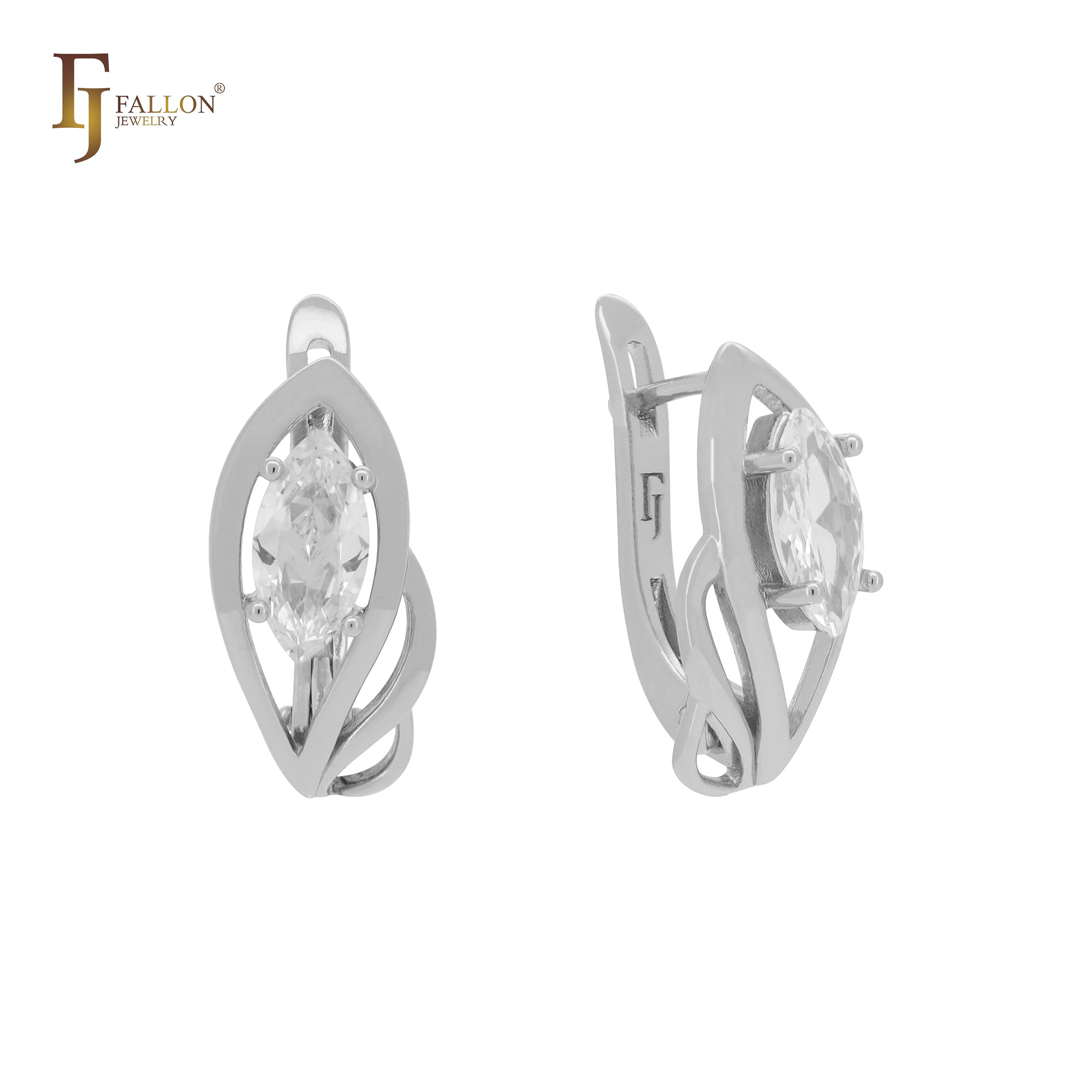 Rectangular Geometric Halo white CZs 14K Gold, Rose Gold Russian Lock Earrings