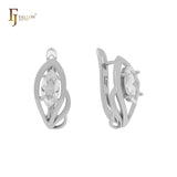 Rectangular Geometric Halo white CZs 14K Gold, Rose Gold Russian Lock Earrings