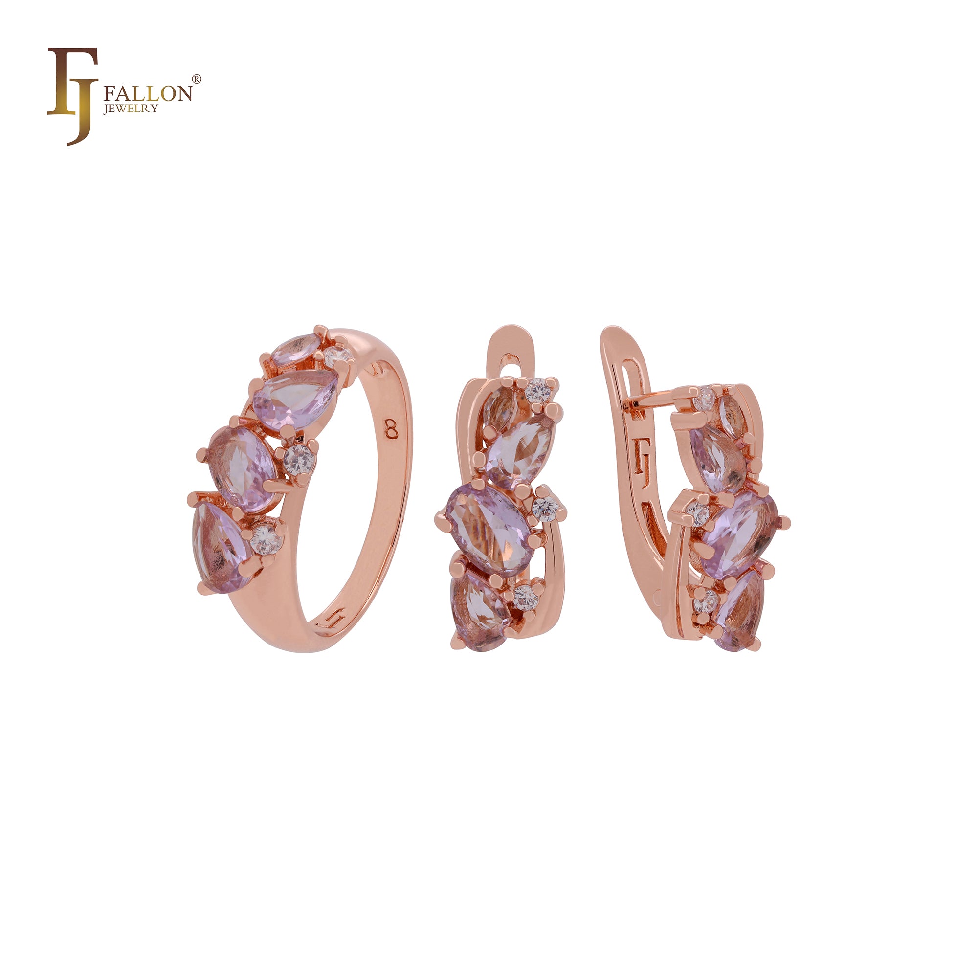 Cluster hellrosa lila luxuriöses CZs Roségold Schmuckset mit Ringen