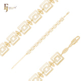Wide double squared dot hammered 14K Gold Bracelets