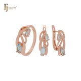 Zweige aus doppeltem seeblauem Marquise-CZs-Schmuckset aus Roségold mit Ohrringen