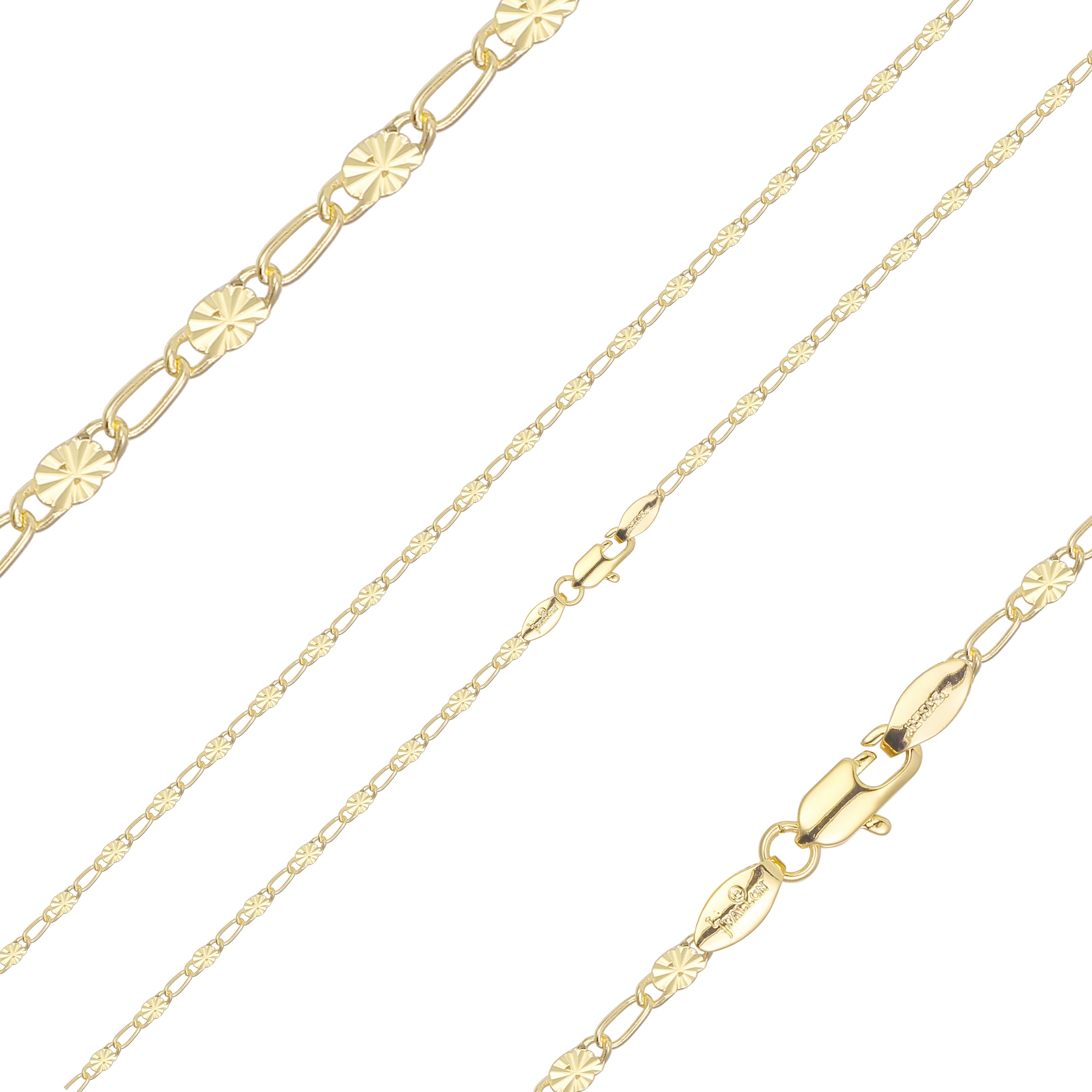 🔥 Figaro Fancy link sunburst hammered chains plated in 14K Gold, Rose Gold, two tone