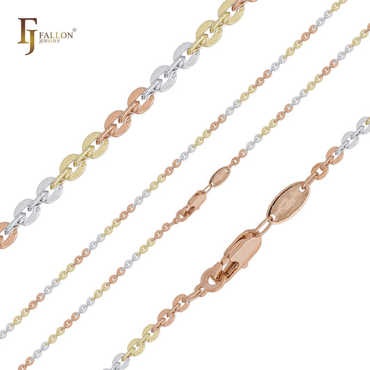 Cadenas de eslabones elegantes rolo con cable de disco hueco chapadas en oro de 14 quilates, oro rosa y oro blanco