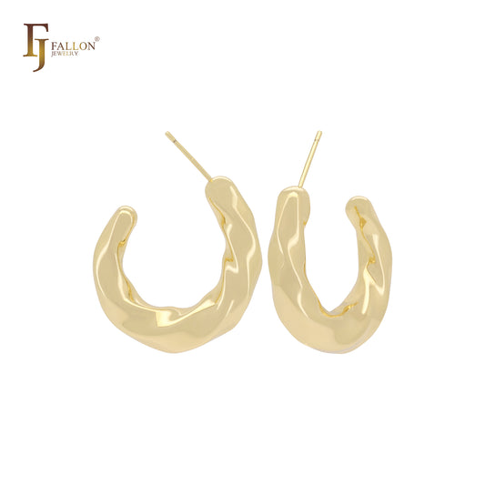 Pendientes de aro con forma de C y cuerda retorcida brillante en oro de 14 quilates, oro rosa y oro blanco.