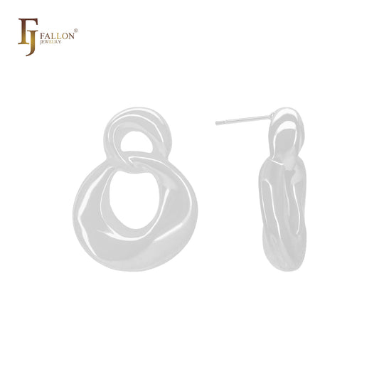 Irregular twisted ribbon circle lock shaped 14K Gold, Rose Gold, White Gold Stud Earrings