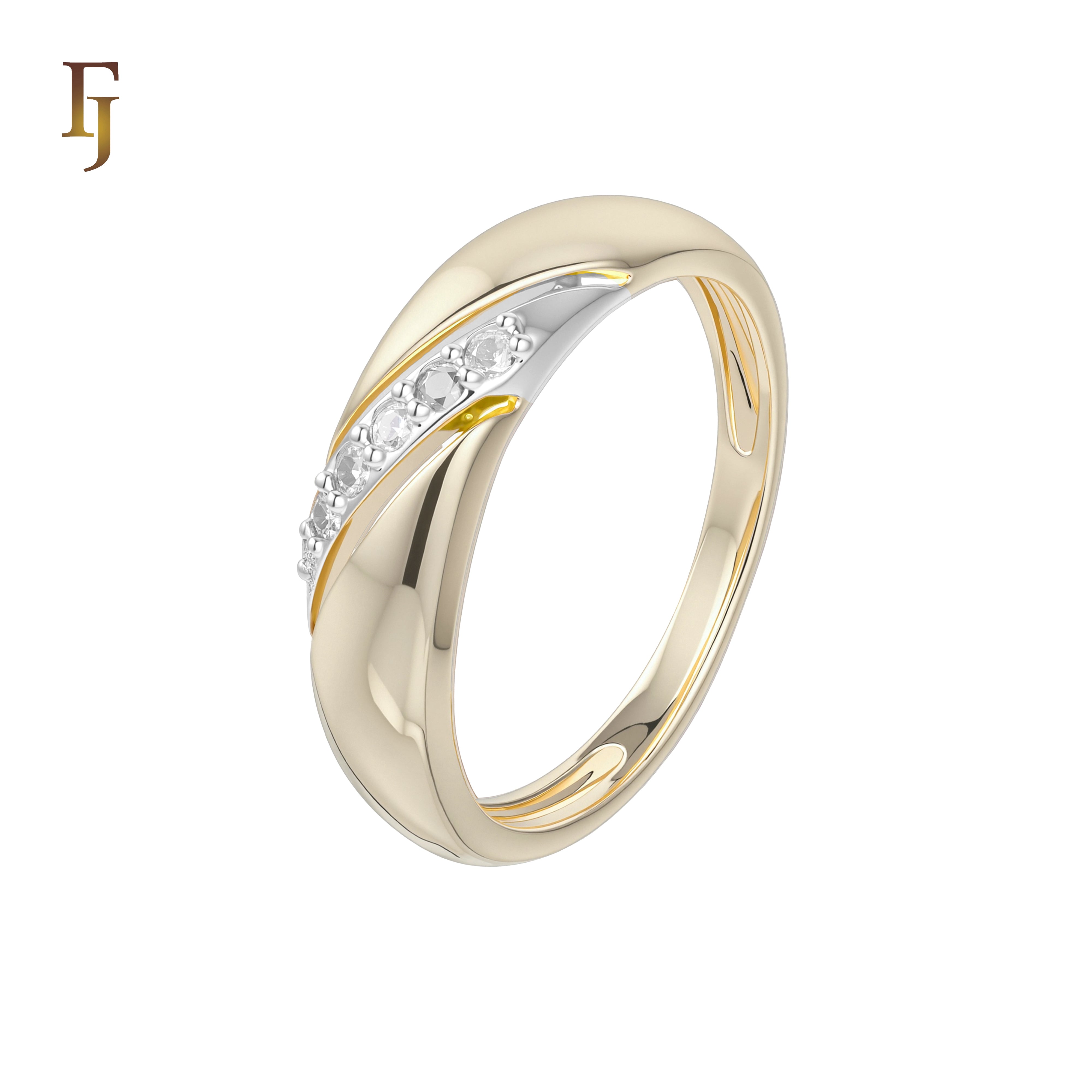 Gold Plated CZ Band Ring for Women – 14K Yellow Gold Twist Design, 4.8mm Wide | FJ Jewelry 53200023-01