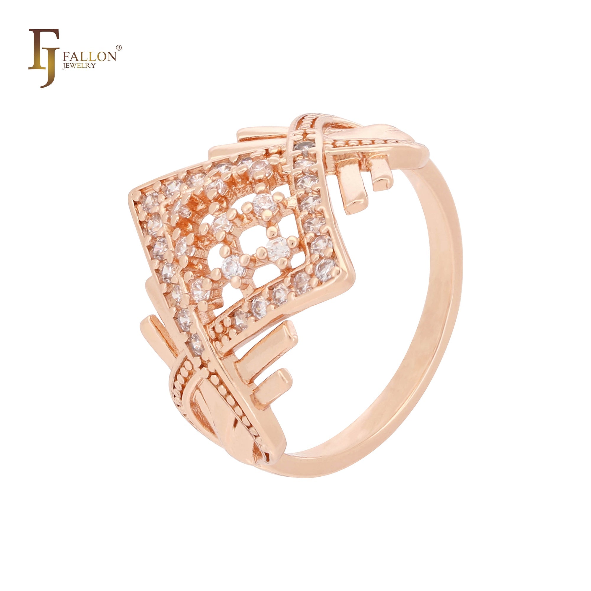 Rhombus-Cluster mit weißen Zirkonia-Steinen, Roségold, 14 Karat Goldringe