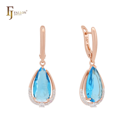 Pear shape teardrop CZ drop Rose Gold two tone Clip-On Earrings