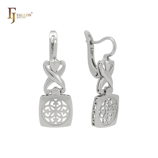 Dangling Filigree Lock White Gold earrings