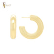 Brincos de argola em formato de C com fluxos paralelos, tubo arredondado brilhante, ouro 14K, ouro rosa e ouro branco