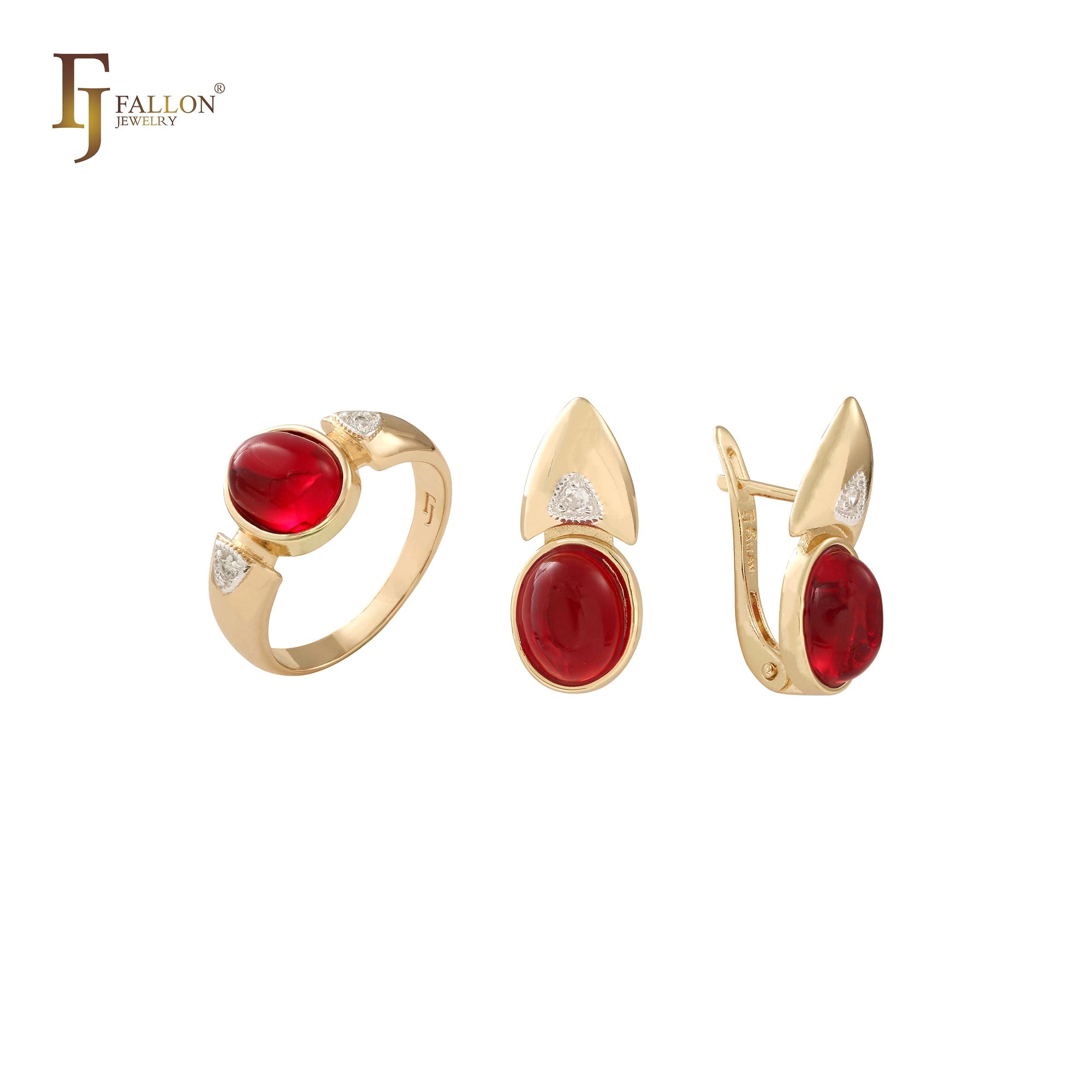 Solitário oval arredondado CZ Rose Gold, ouro 14K, conjunto de joias em dois tons