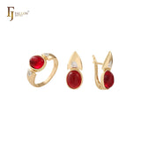 Solitário oval arredondado CZ Rose Gold, ouro 14K, conjunto de joias em dois tons