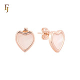Taller Heart of red or white Onyx 14K Gold, Rose Gold Stud Earrings