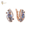 Sparkling blue and white CZs cluster luxurious Rose Gold two tone Russian Lock Earrings