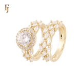 Halo white CZs cluster Marquise 14K Gold, Rose Gold Wedding Set Rings Engagement and Band