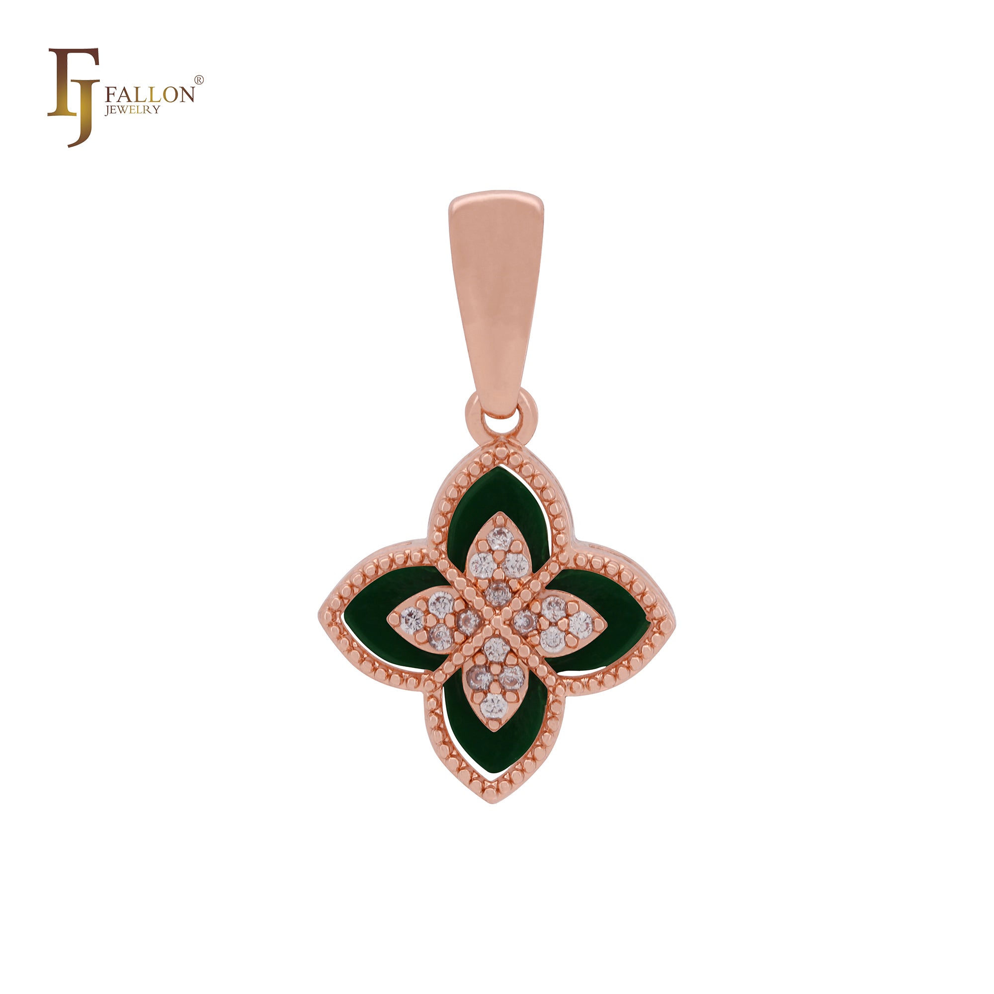 Black and white layered clover 14K Gold, Rose Gold Pendant