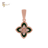 Black and white layered clover 14K Gold, Rose Gold Pendant