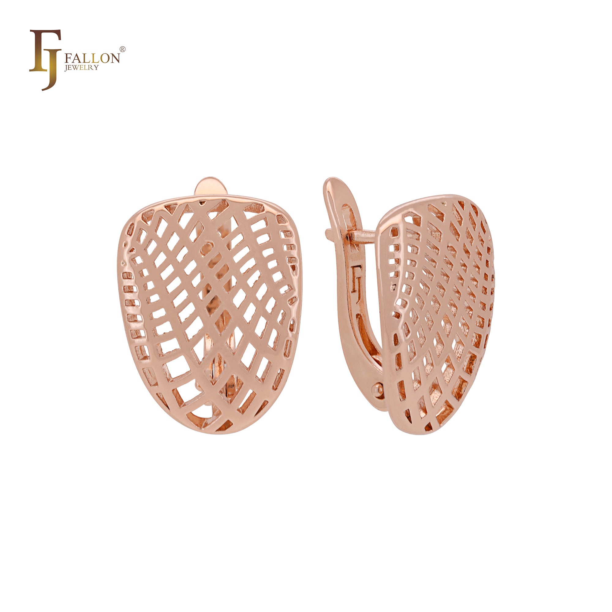 Net mesh filigree Rose Gold Russian Lock Earrings