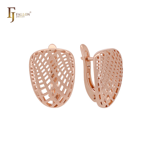 Net mesh filigree Rose Gold Russian Lock Earrings