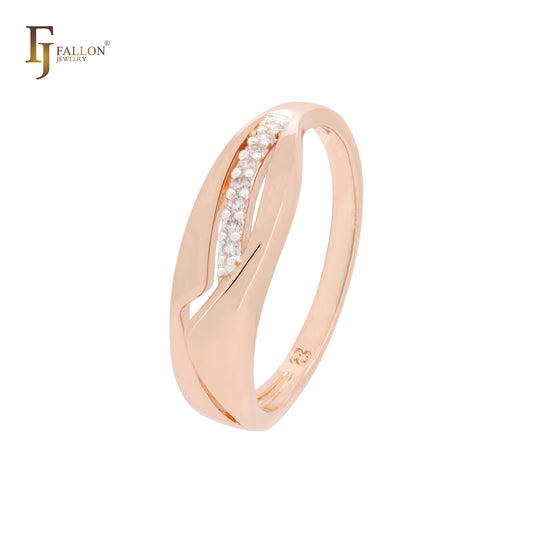 Anillos de moda geométricos de dos tonos en oro rosa con circonitas blancas