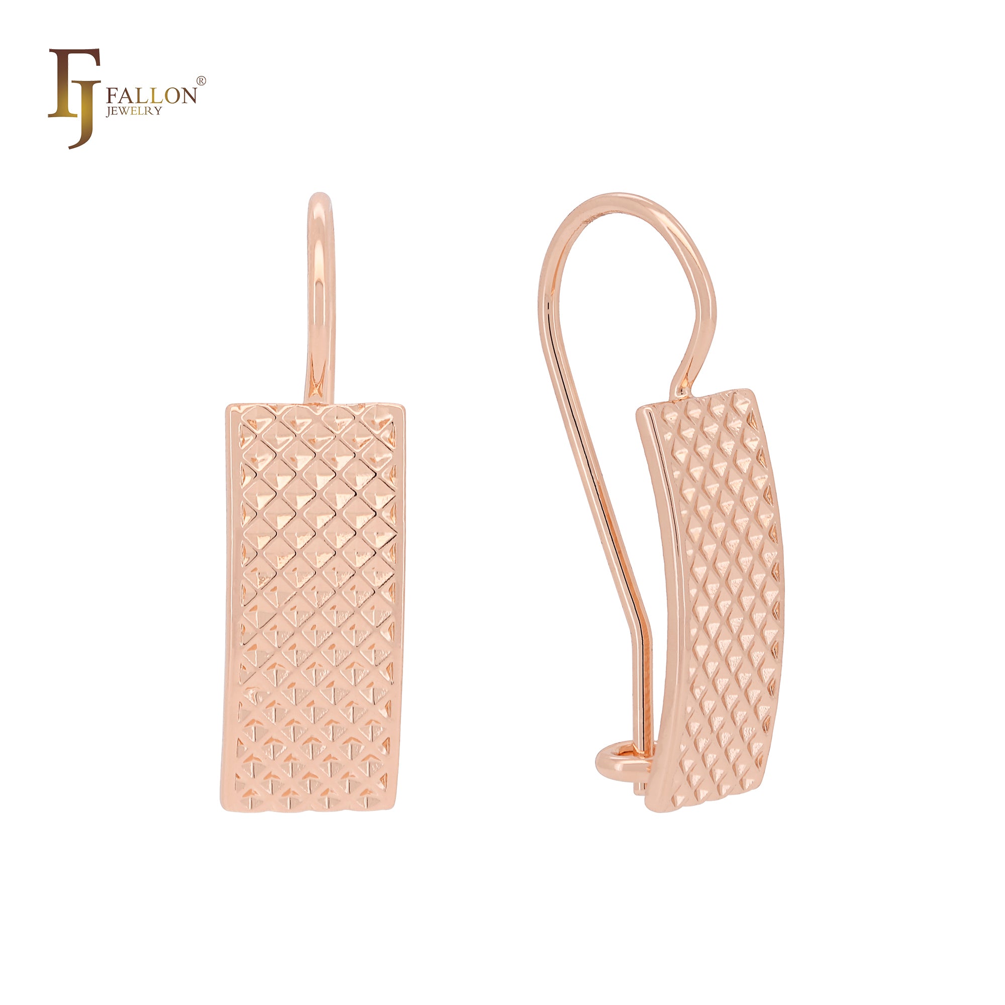 Flanke aus gehämmertem Rhombus, strukturierte quadratische Flanke, Roségold-Drahthaken-Ohrringe