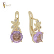 Flower branches solitaire rounded cz Rose Gold, 14K Gold Russian Lock Earrings
