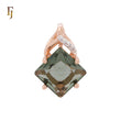Green Princess-Cut Pendant with CZ Accent – 13.5×13.5mm Rose Gold Plated Solitaire Pendant by FJ Jewelry
