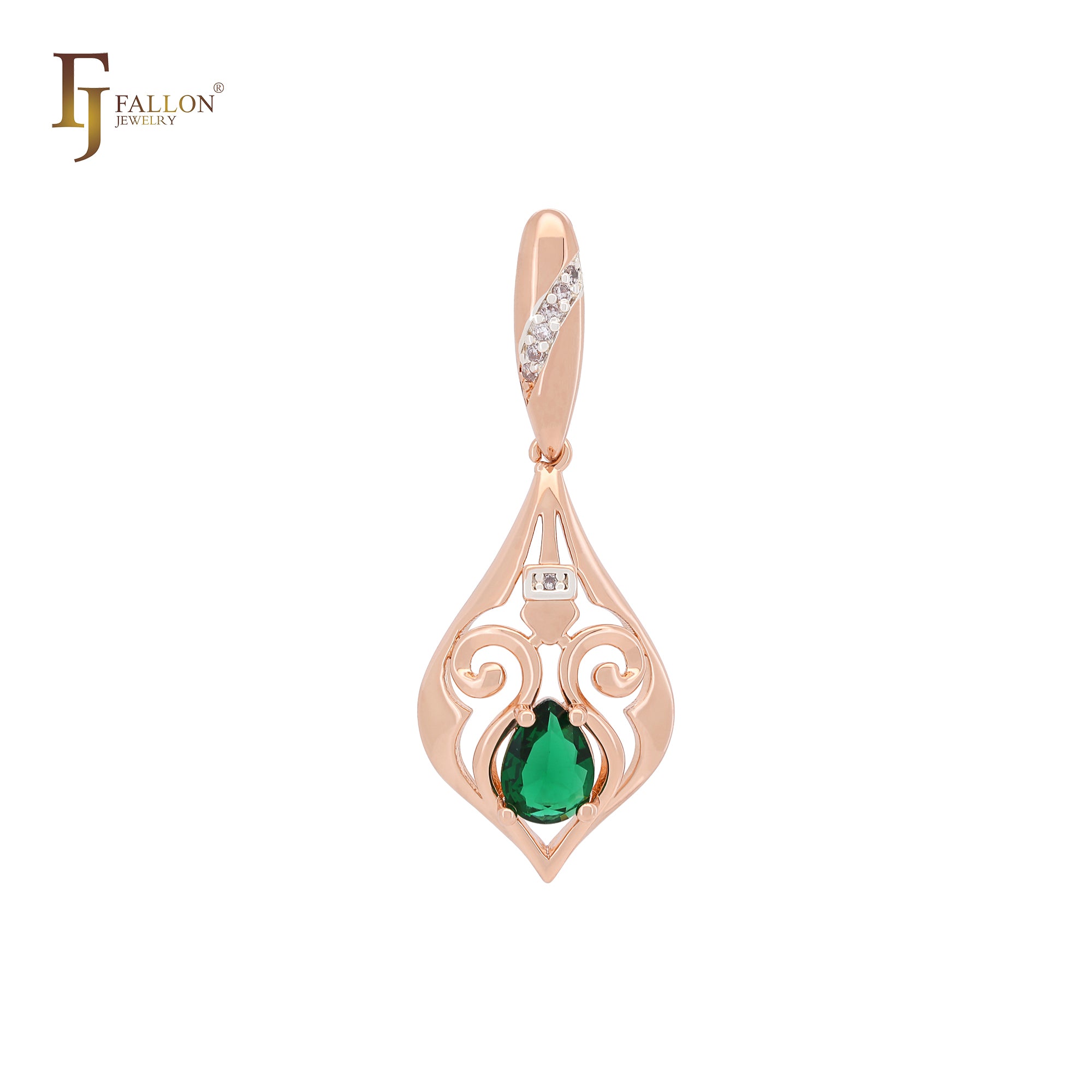 Luxurious pattern of Emerald CZ Rose Gold two tone Pendant