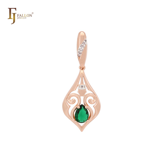 Luxurious pattern of Emerald CZ Rose Gold two tone Pendant