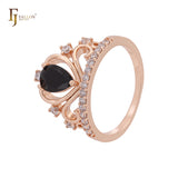 Pear shaped Solitaire Colorful CZ 14K Gold, 18K Gold, Rose Gold Cluster White CZ Crown Rings