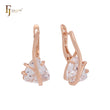 Elegant branch clawed solitaire triangular white CZ Rose Gold Russian Lock Earrings