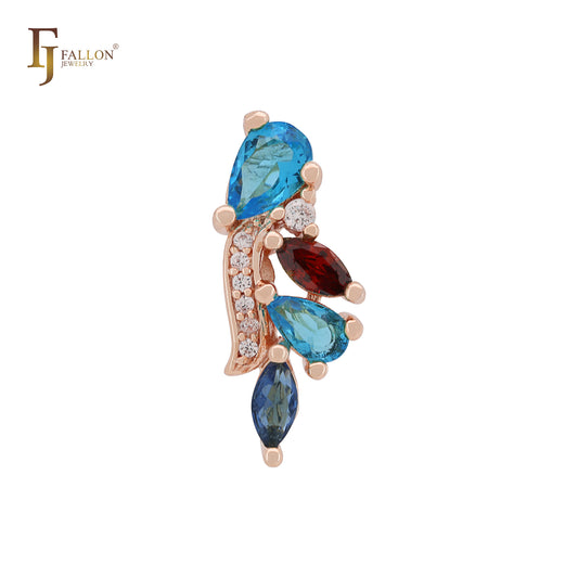 Colorful Mixed CZs Cluster 14K Gold, Rose Gold Pendant