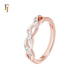 Double Crossing Ribbons of white CZs Rose Gold two tone Fashion Rings