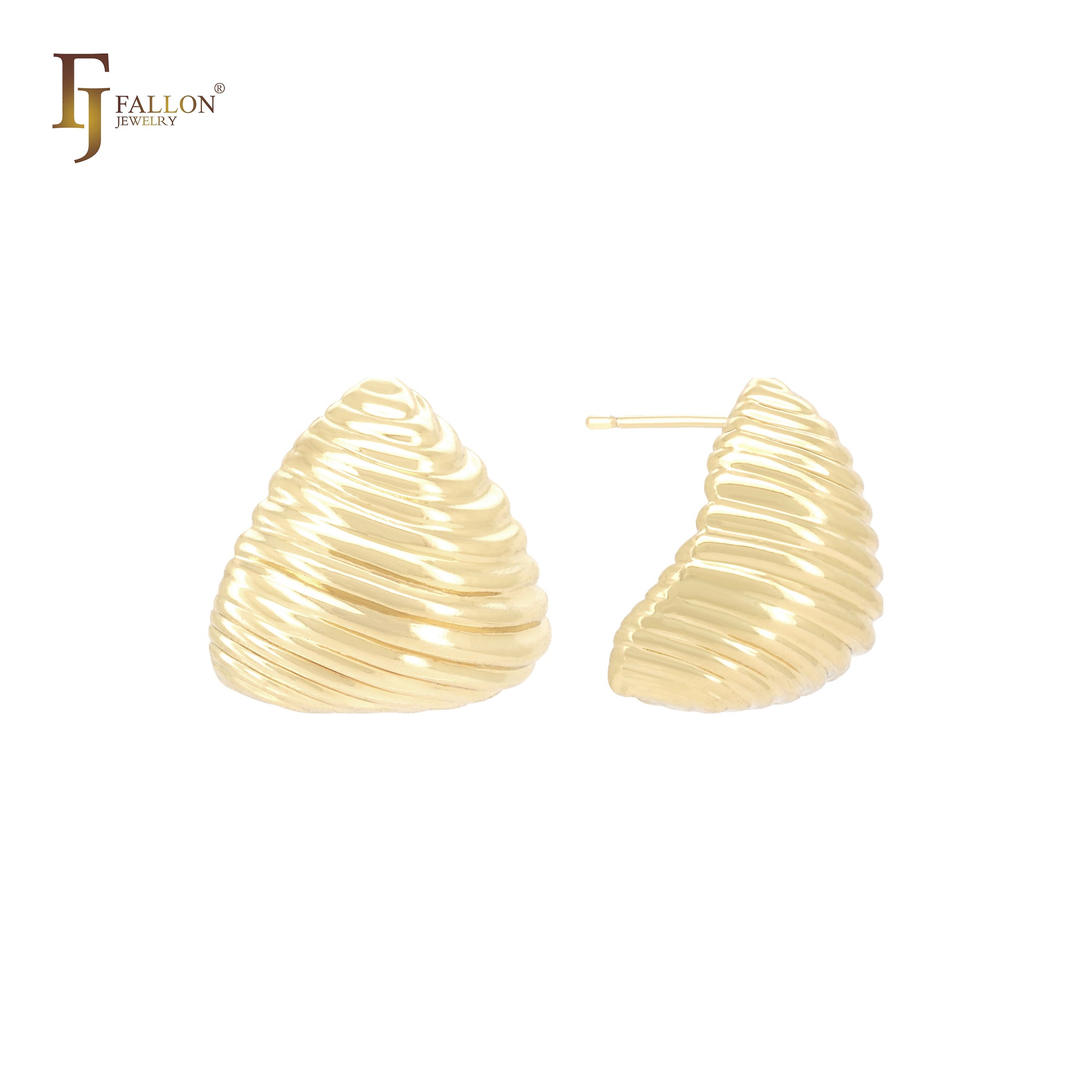 Brincos de pino triangulares curvos em camadas de ouro 14K, ouro rosa e ouro branco