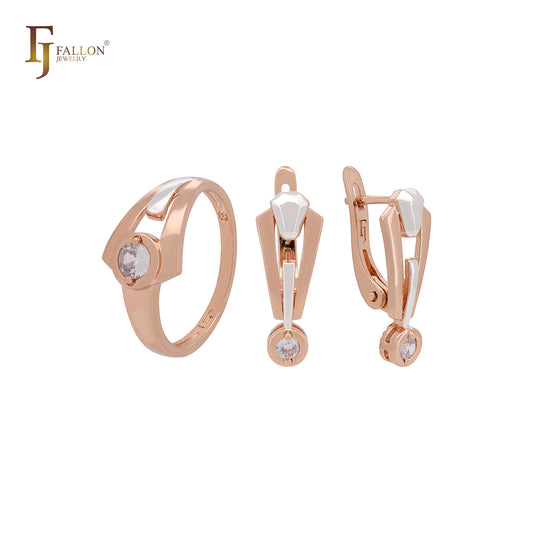 Necktie designed solitaire white CZ Rose Gold two tone Jewelry Set with Rings