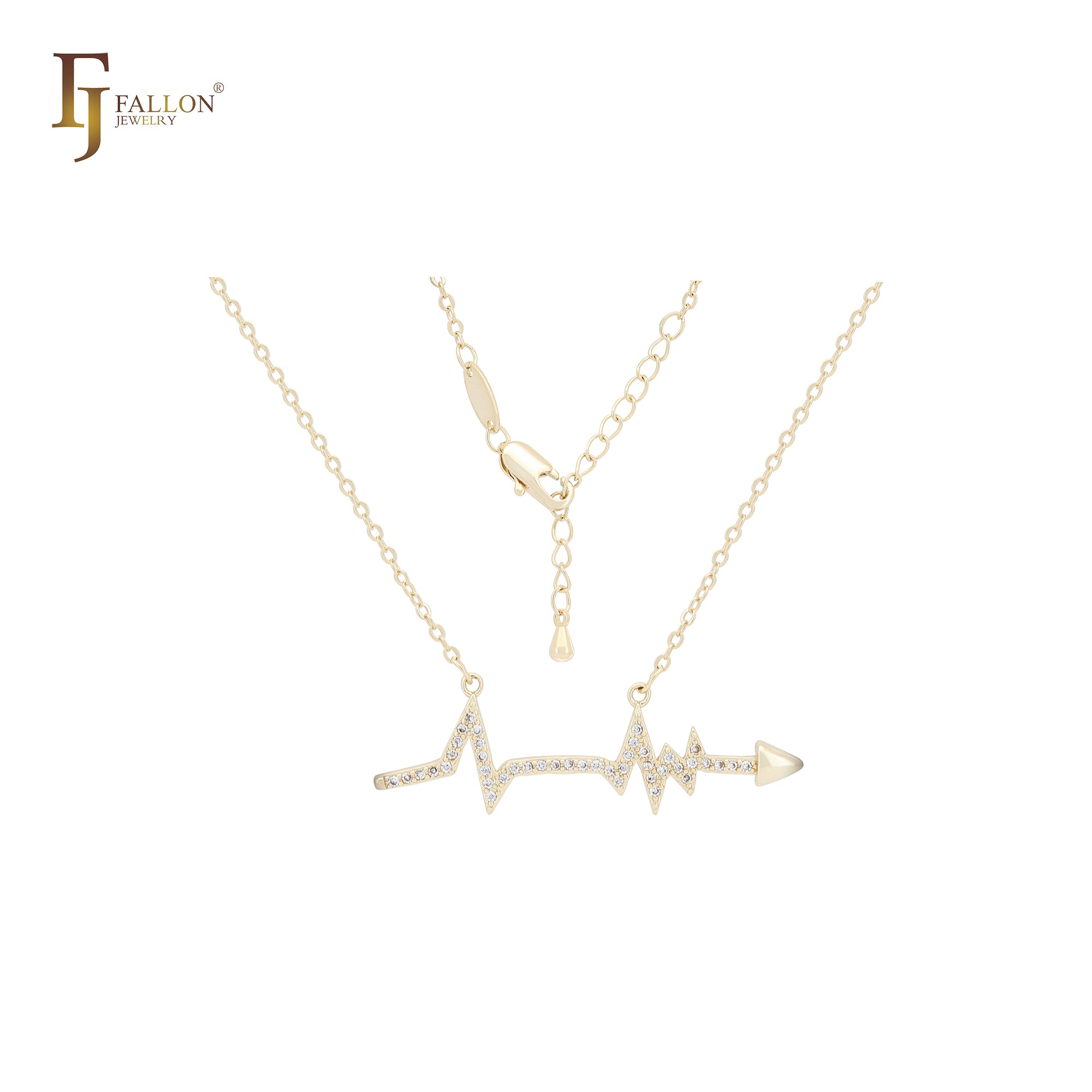 Lightning Arrow of Heart and White CZs 14K Gold Necklace