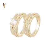 Leaves of white Czs cluster 14K Gold, Rose Gold Wedding Set Rings Engagement and Band
