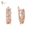 Cluster white and blue flora CZs Rose Gold Russian Lock Earrings