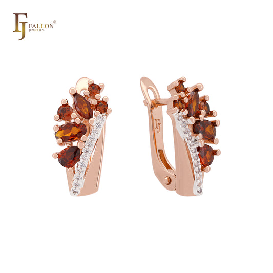 Cluster Red CZs white CZs Rose Gold two tone Clip-On Earrings