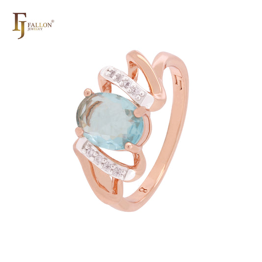Anillo de compromiso en dos tonos de oro rosa con circonita cúbica azul lago solitario
