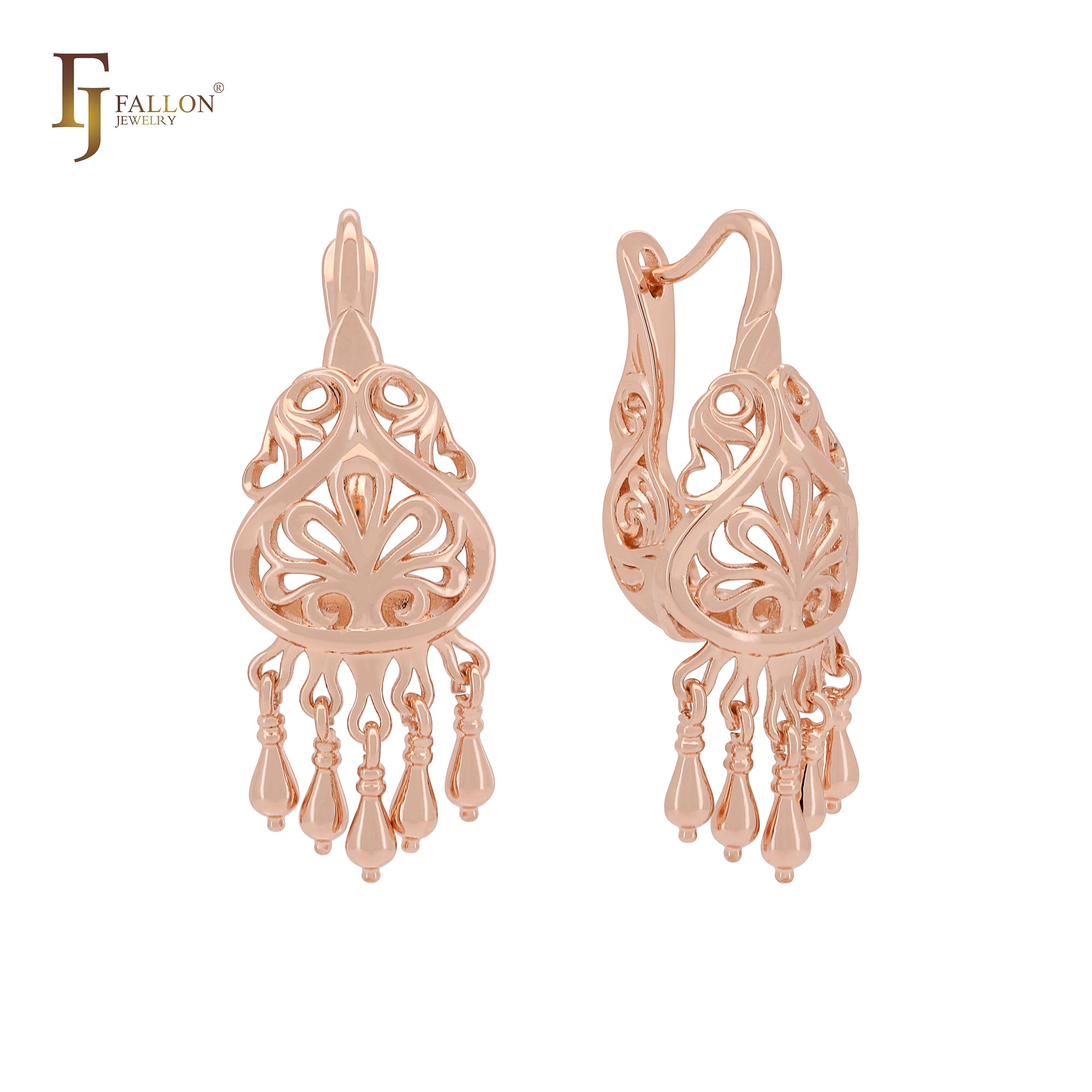 Filigree dangling Rose Gold Russian Lock Earrings