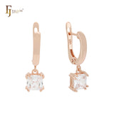 Solitaire asser cut cz drop 14K Gold, Rose Gold, White Gold Russian Lock Earrings