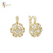 Cluster white CZs clawed 14K Gold two tone Clip-On Earrings