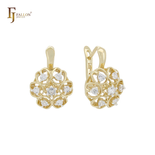 Cluster white CZs clawed 14K Gold two tone Clip-On Earrings