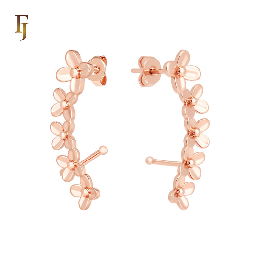 Four leave flower cluster 14K Gold, Rose Gold Cuff Stud Earrings